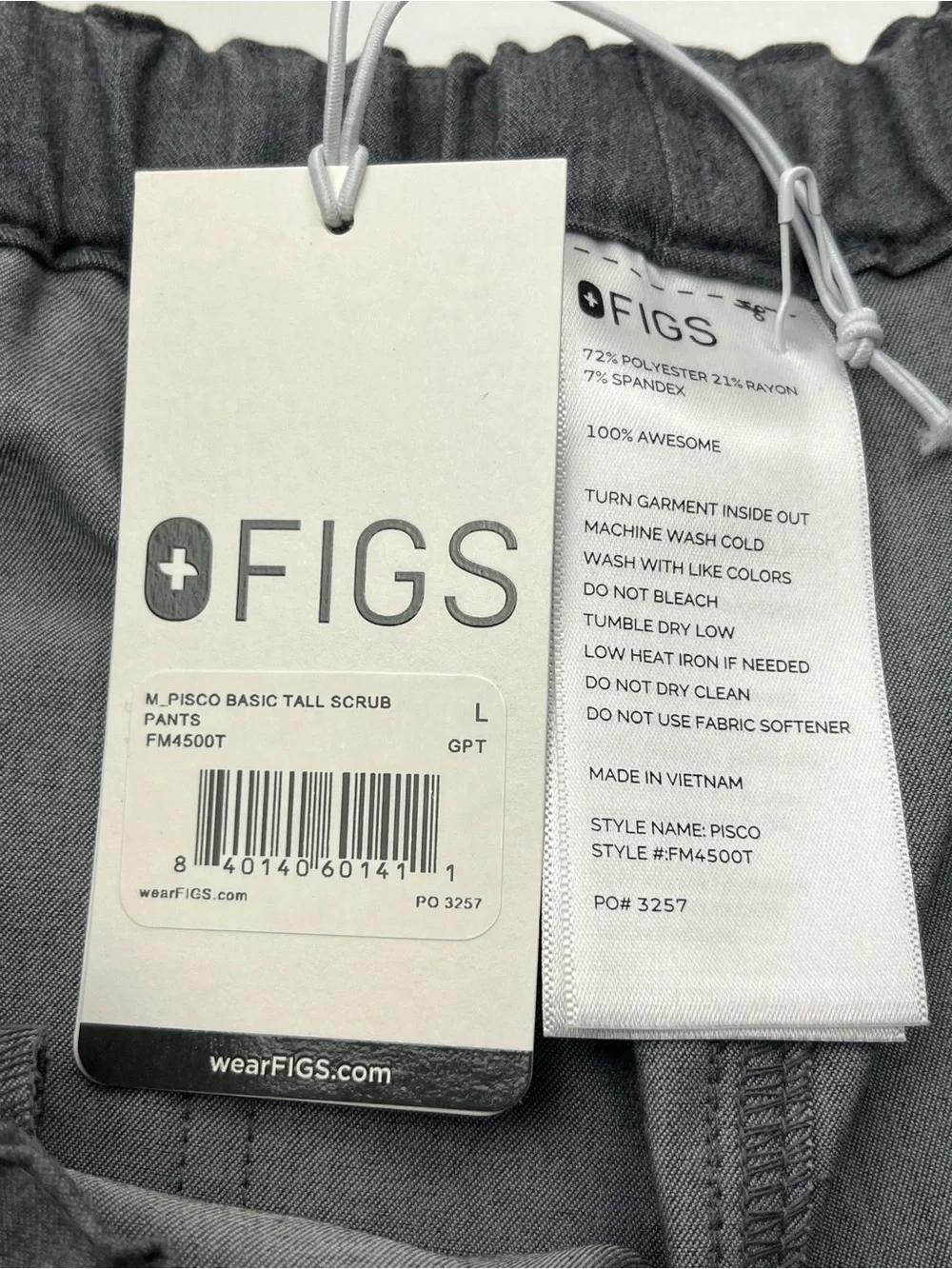 Figs Pisco Basic Large Tall Scrub Pants Mens Gray Grey Medical Pull-on NEW
